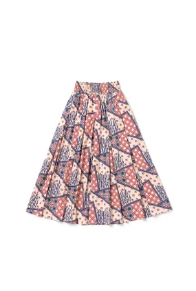 Smocked Waist MIDI Skirt - Indigo Circles