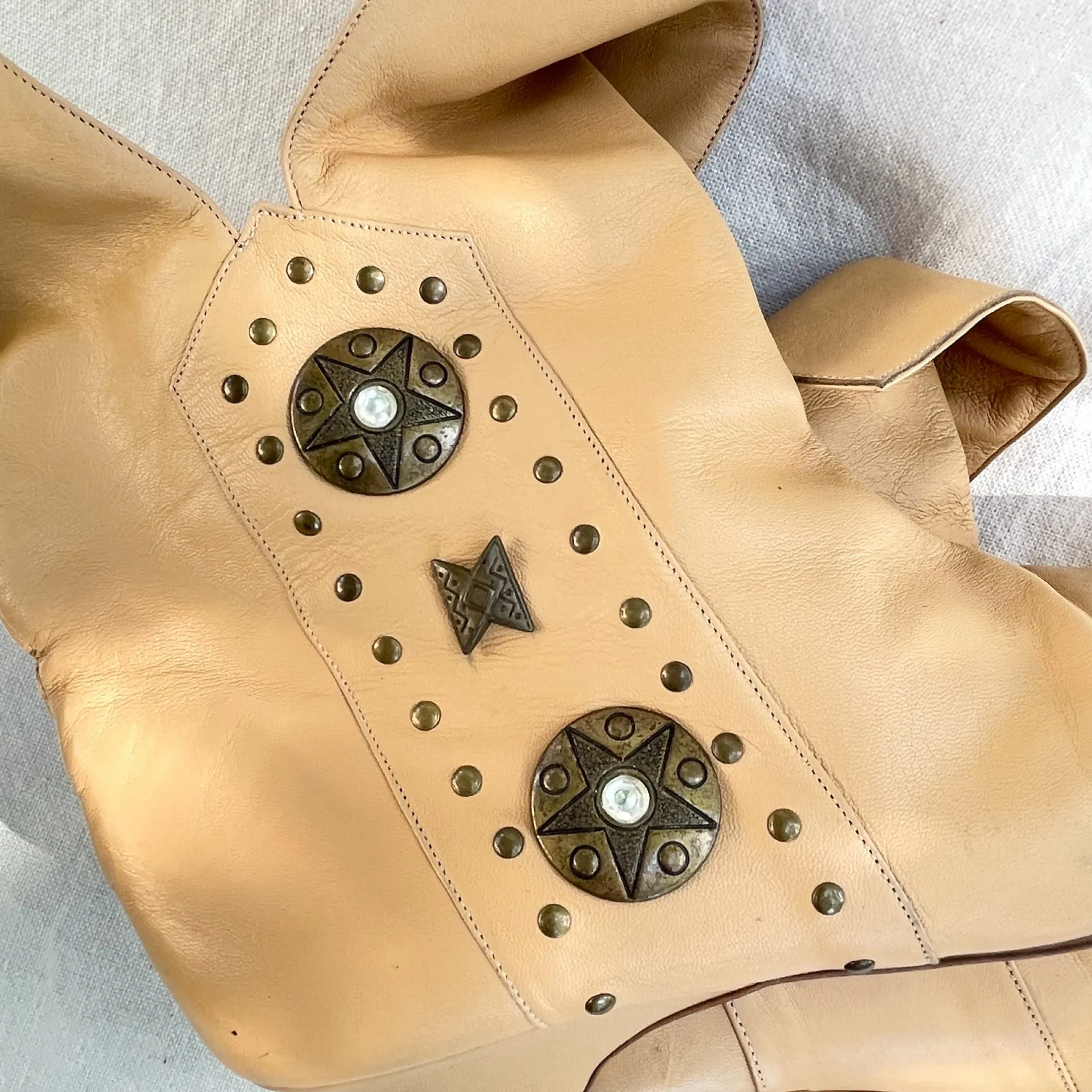 SOLD Vintage 80s Slouchy Ankle Boots, Southwestern Style W/Studs by Barbarossa 7 1/2