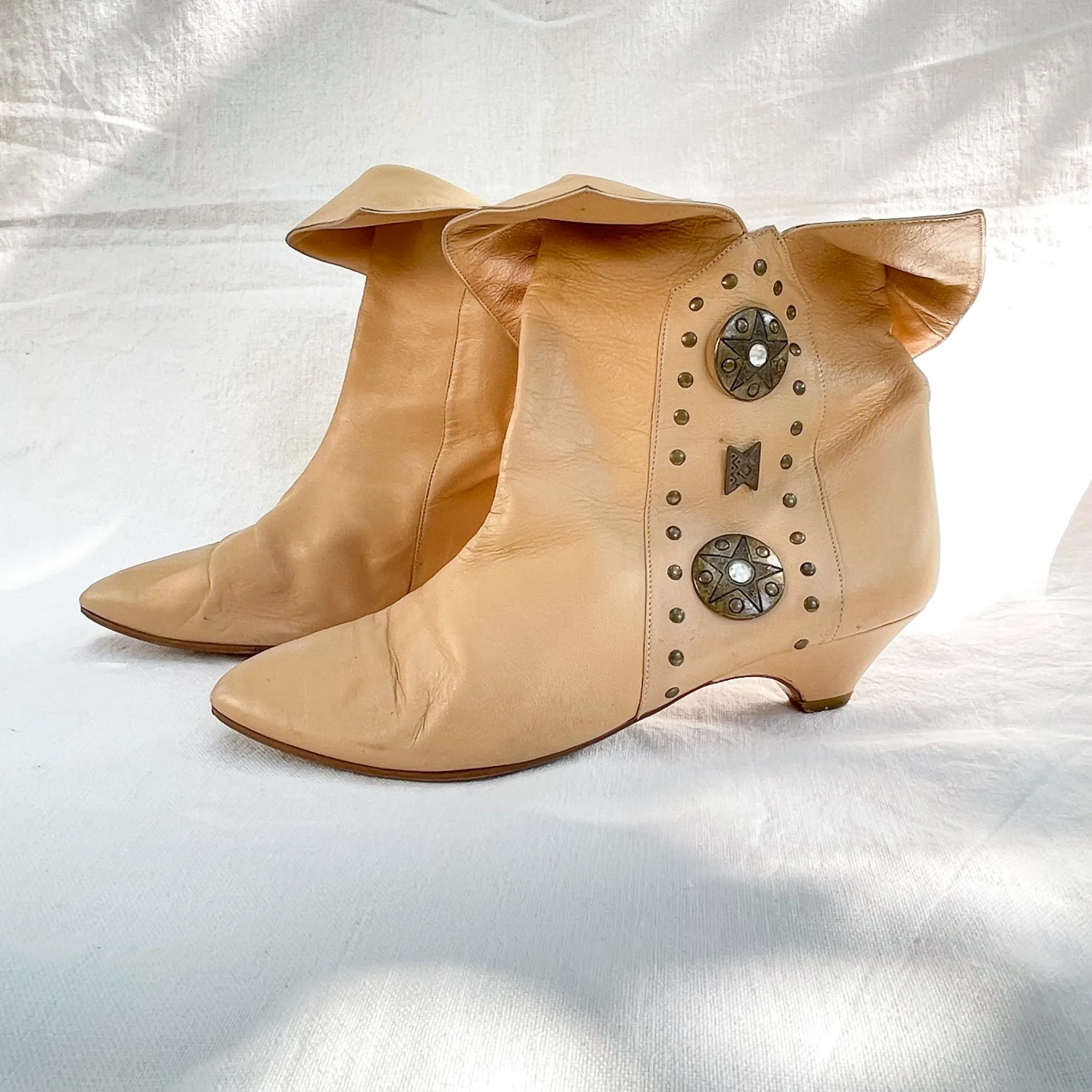 SOLD Vintage 80s Slouchy Ankle Boots, Southwestern Style W/Studs by Barbarossa 7 1/2