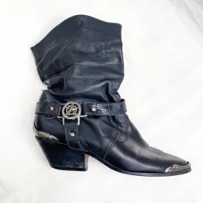 SOLD Vintage 80s Slouchy Ankle Boots, Star Toe/Heel Caps   Belts, Cowboy Booties 7M