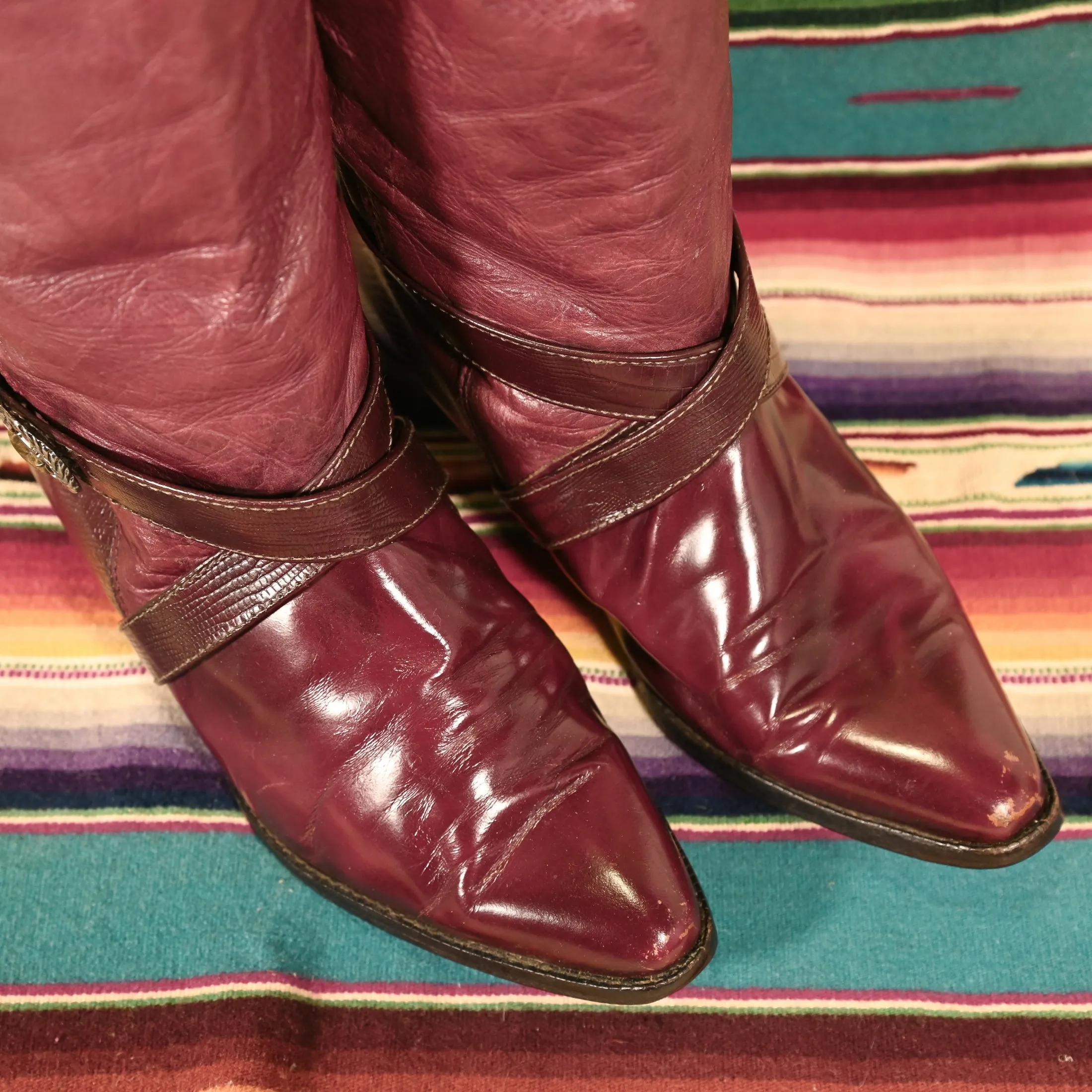 SOLD Vintage 80s Zodiac Burgundy Leather Slouchy Cowboy Boots