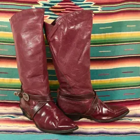 SOLD Vintage 80s Zodiac Burgundy Leather Slouchy Cowboy Boots