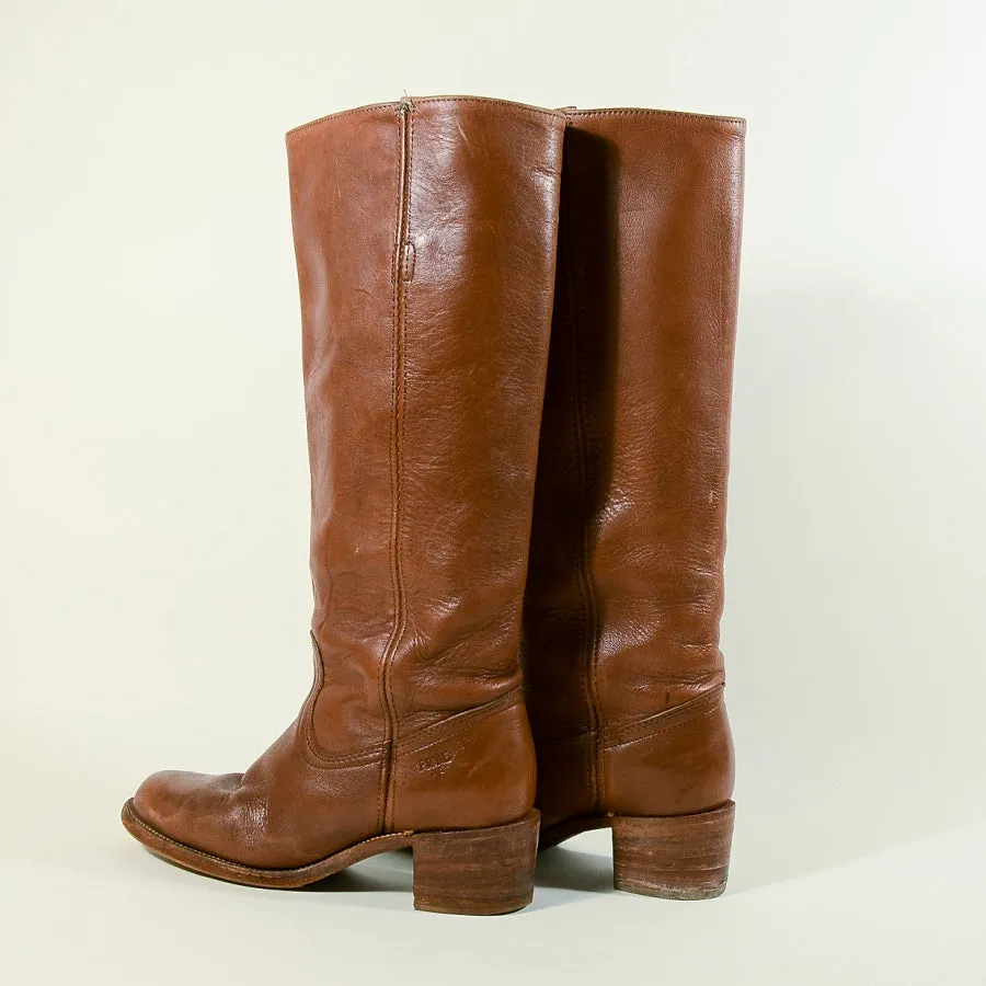 SOLD Vintage Frye Brown Campus Tall Leather Boots Fit 6.5