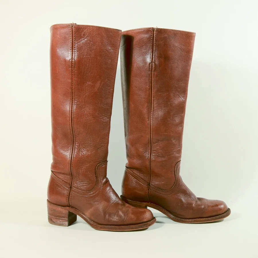 SOLD Vintage Frye Brown Campus Tall Leather Boots Fit 6.5