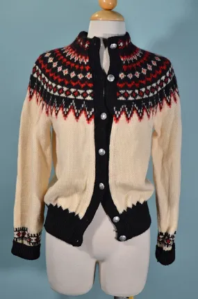 SOLD Vintage Wool Nordic Icelandic Sweater, Fair Isle Cardigan