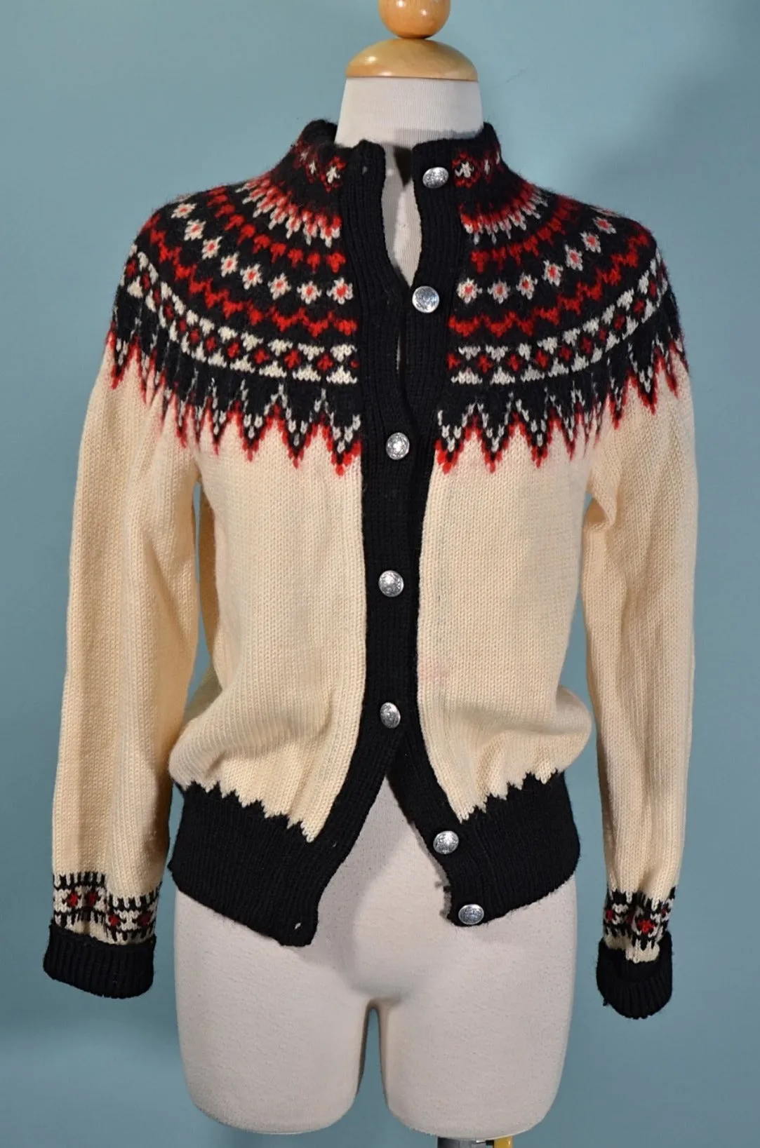 SOLD Vintage Wool Nordic Icelandic Sweater, Fair Isle Cardigan