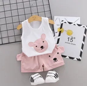 SUMMER CARTOON BEAR PATTERN TWO-PIECE SET