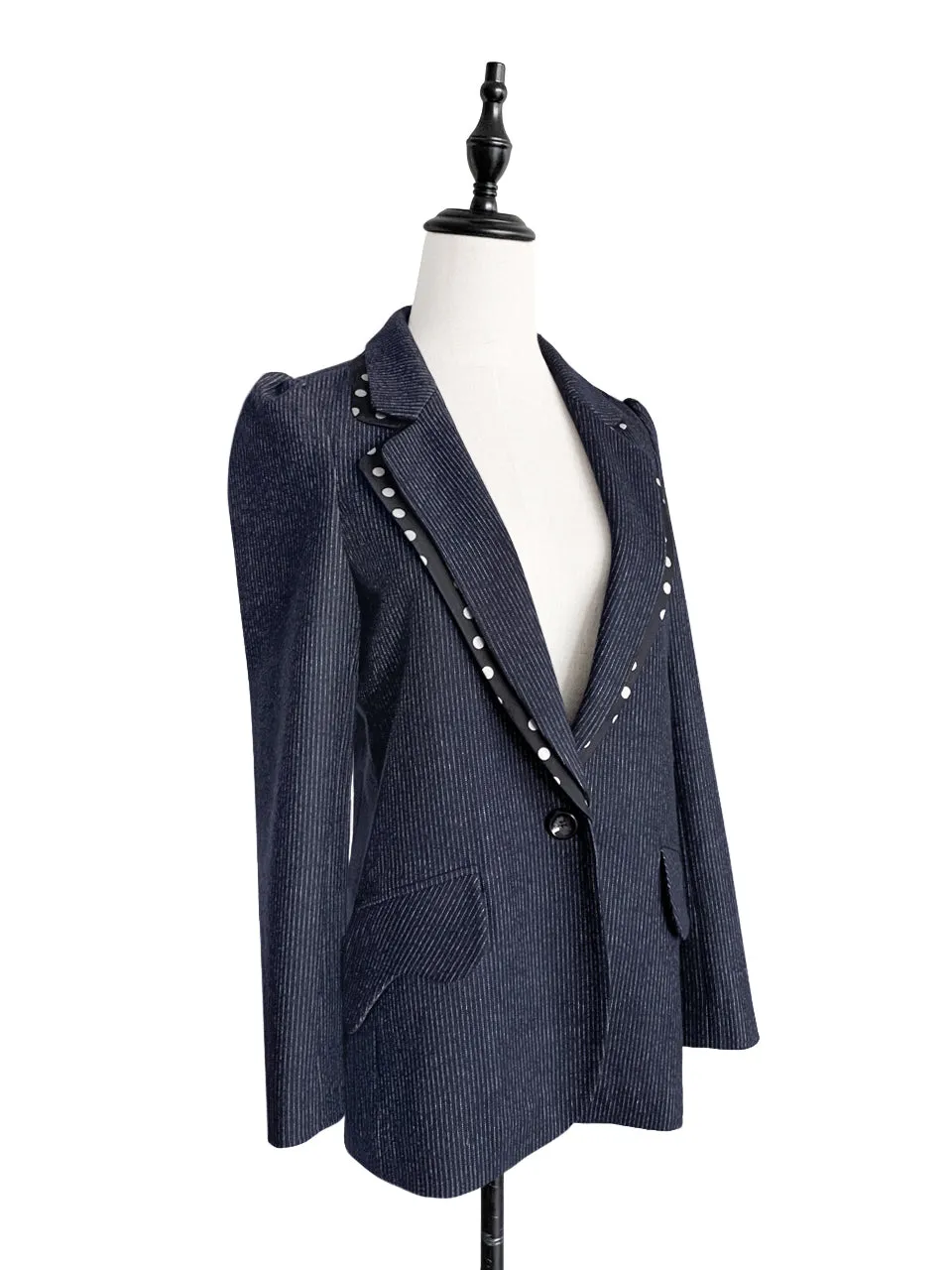 Surprise Sale! Navy Pin-thin Stripe Woollen Cotton Blended Tailored Jacket