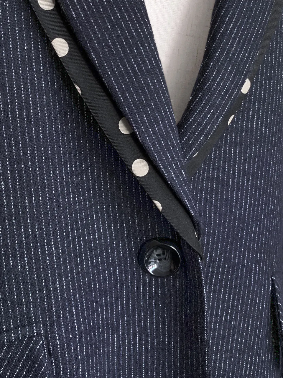 Surprise Sale! Navy Pin-thin Stripe Woollen Cotton Blended Tailored Jacket