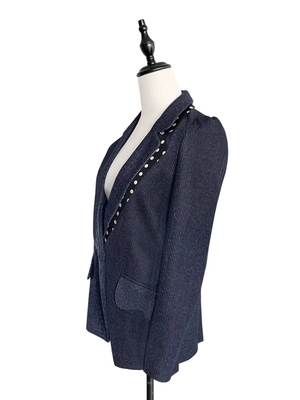 Surprise Sale! Navy Pin-thin Stripe Woollen Cotton Blended Tailored Jacket