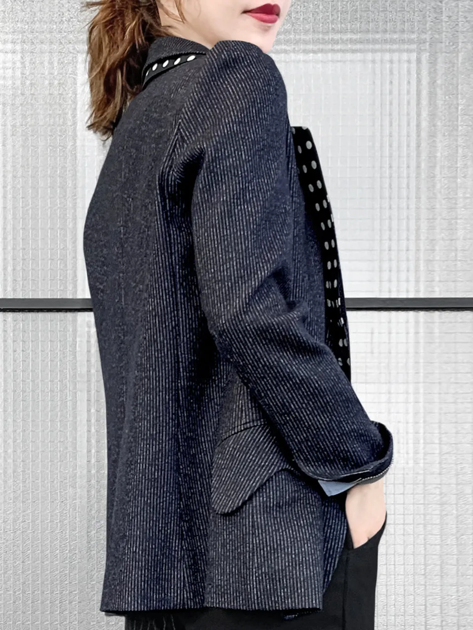 Surprise Sale! Navy Pin-thin Stripe Woollen Cotton Blended Tailored Jacket