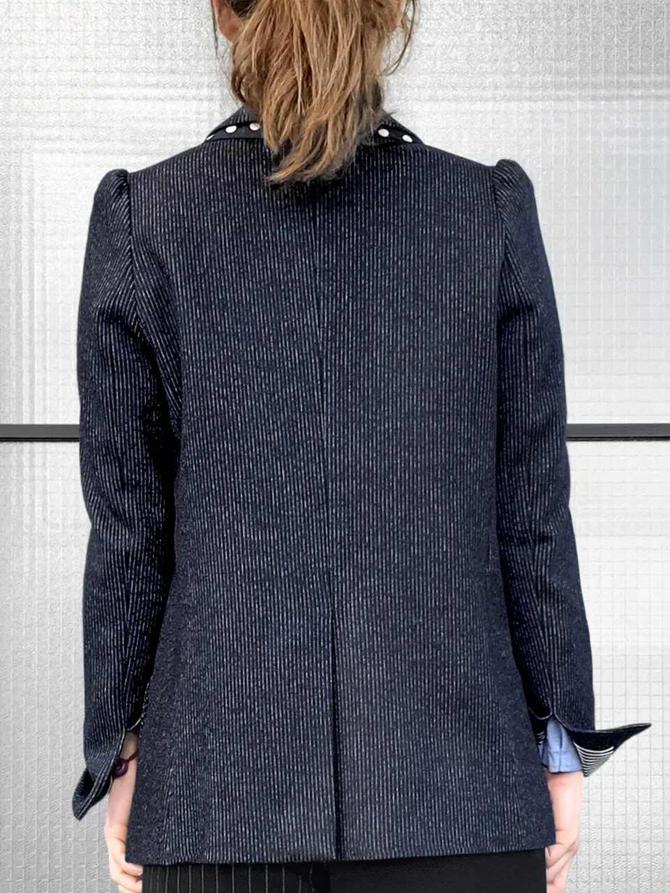 Surprise Sale! Navy Pin-thin Stripe Woollen Cotton Blended Tailored Jacket