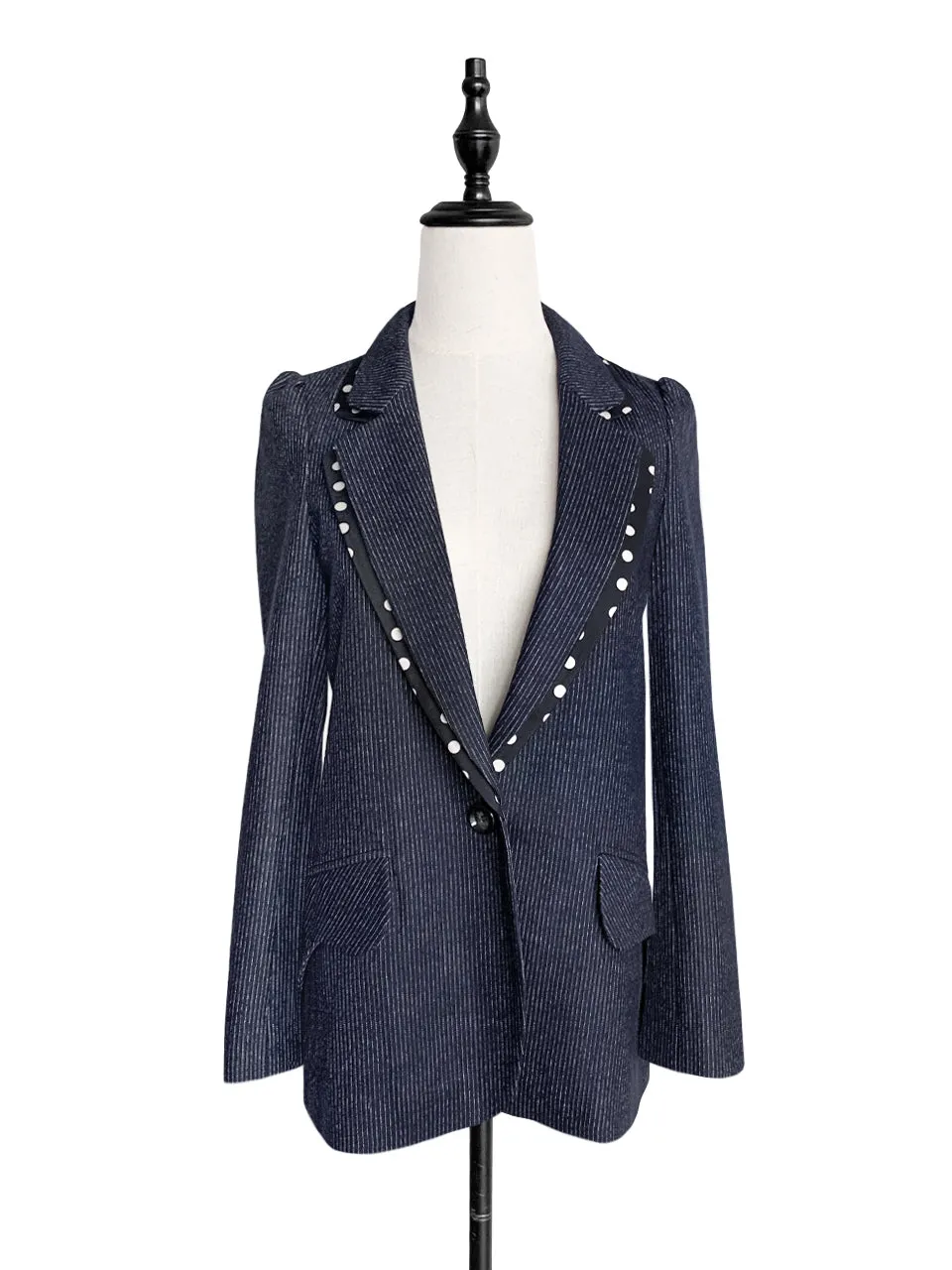 Surprise Sale! Navy Pin-thin Stripe Woollen Cotton Blended Tailored Jacket