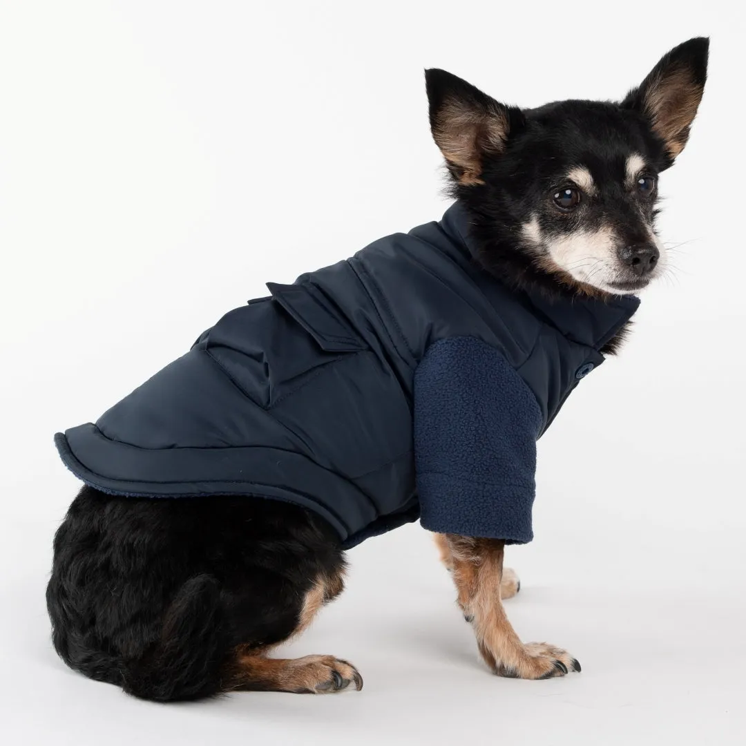 Teddy Bear Pocket Padded Coat - Navy