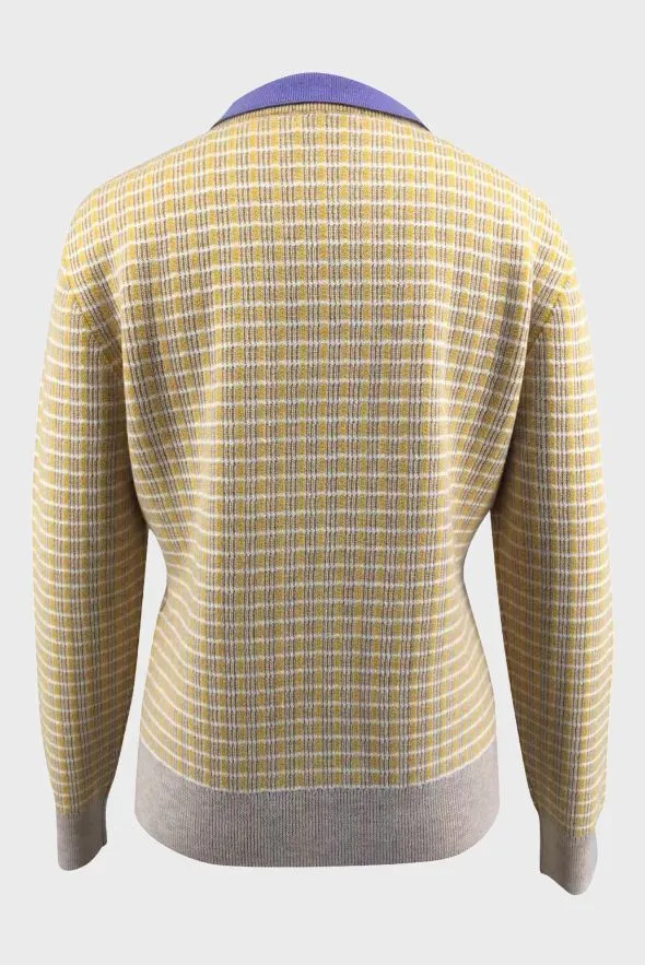 Tweed Merino Pullover With Pearl Collar