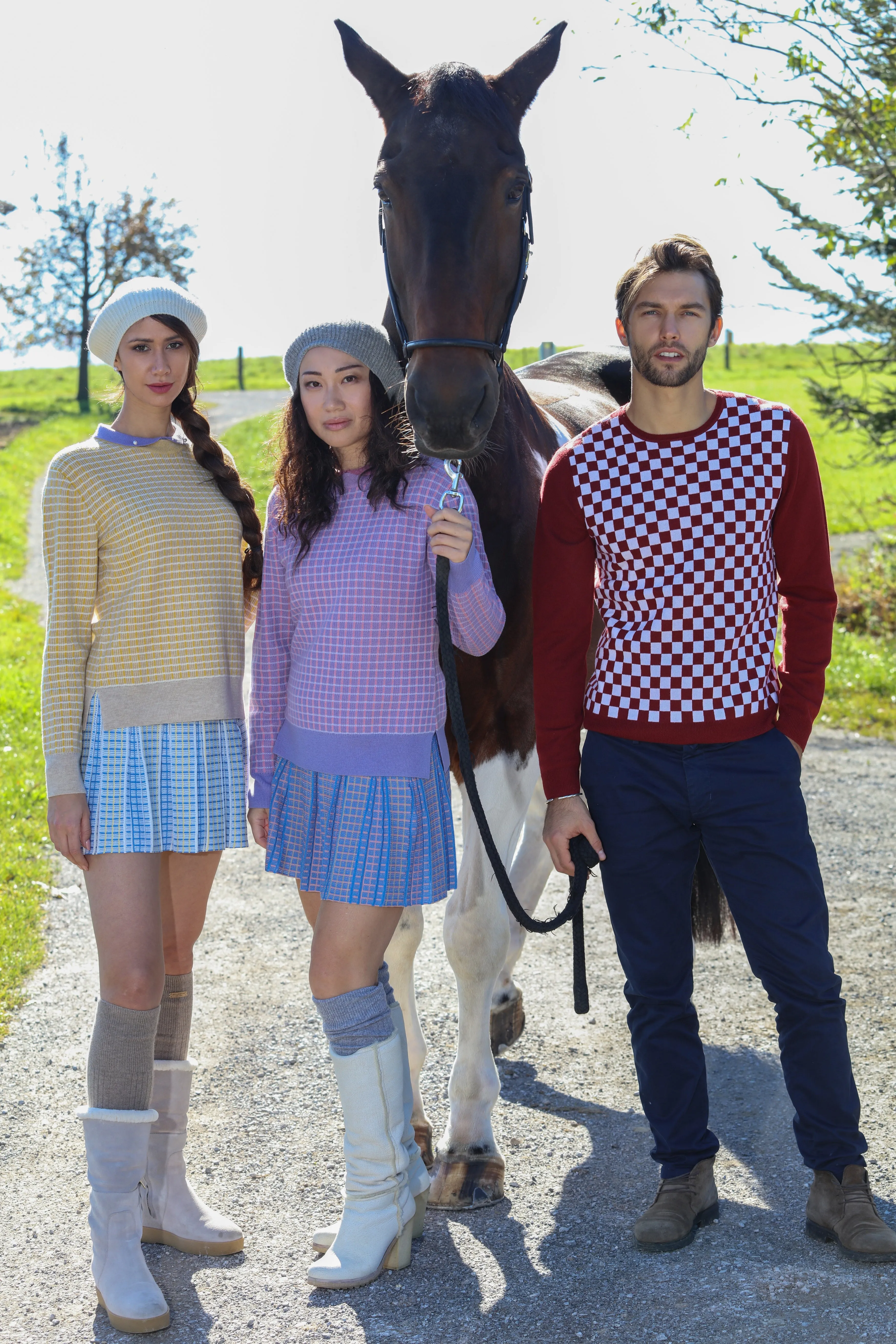 Tweed Merino Pullover With Pearl Collar