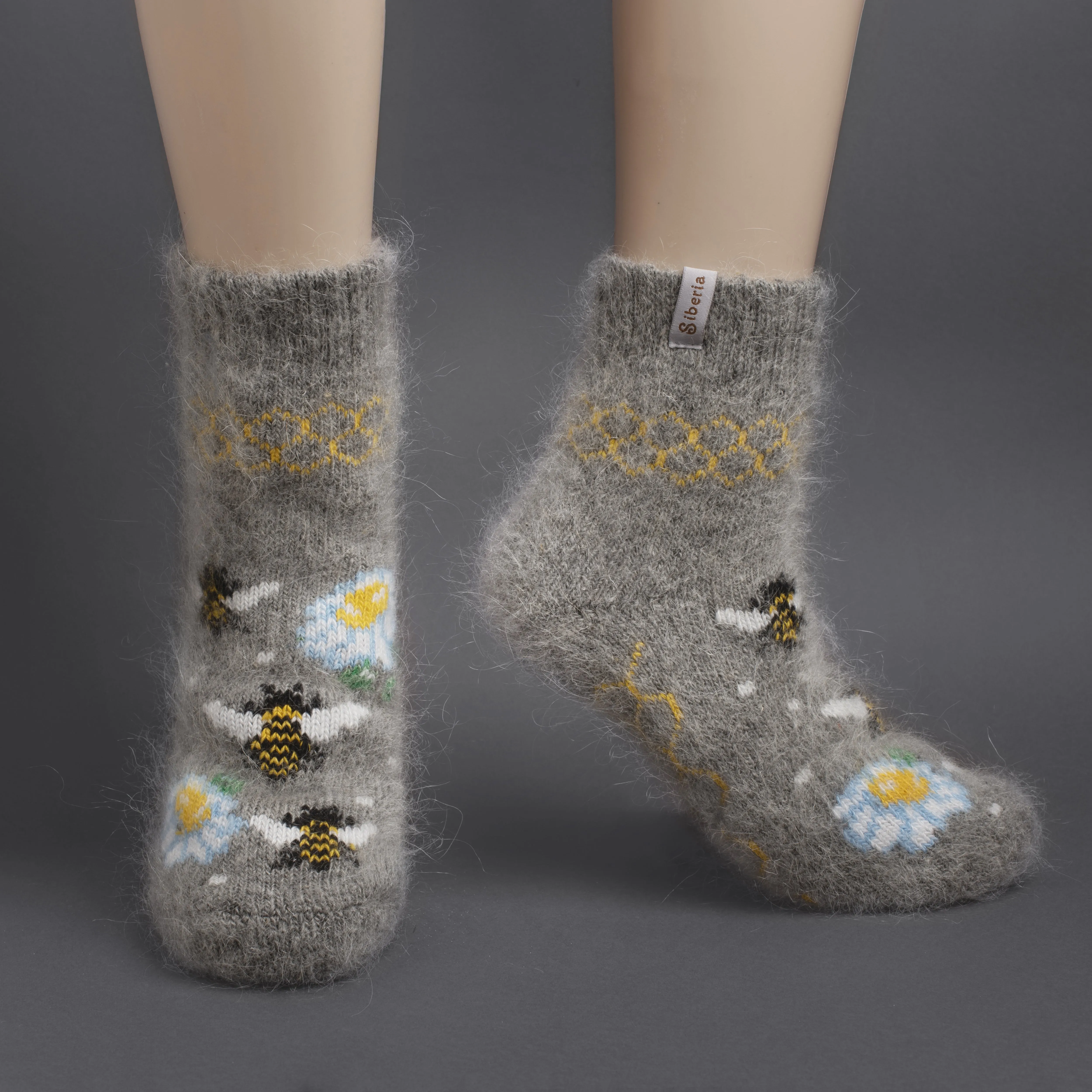 Unisex Bees & Flowers Thick Goat Wool Low-Cut Socks