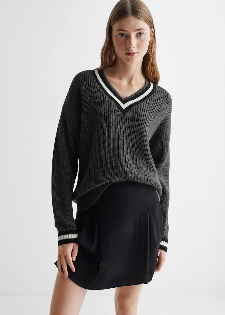 V-neck knit sweater