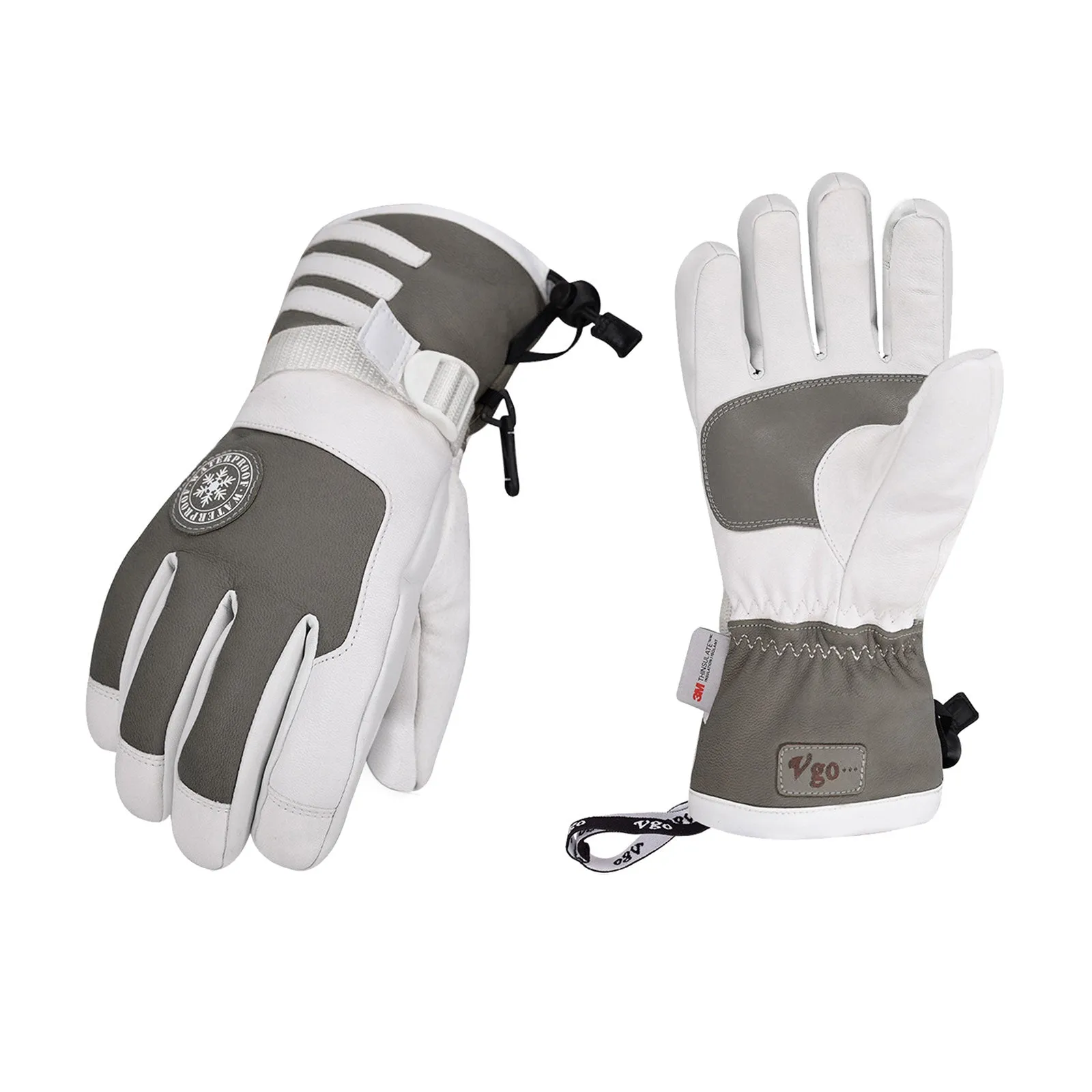 VGO 1 Pair -4℉ 3M G80 Lined Unisex Goatskin Waterproof Ski Gloves (Mens,SF-GA2446FW-M)