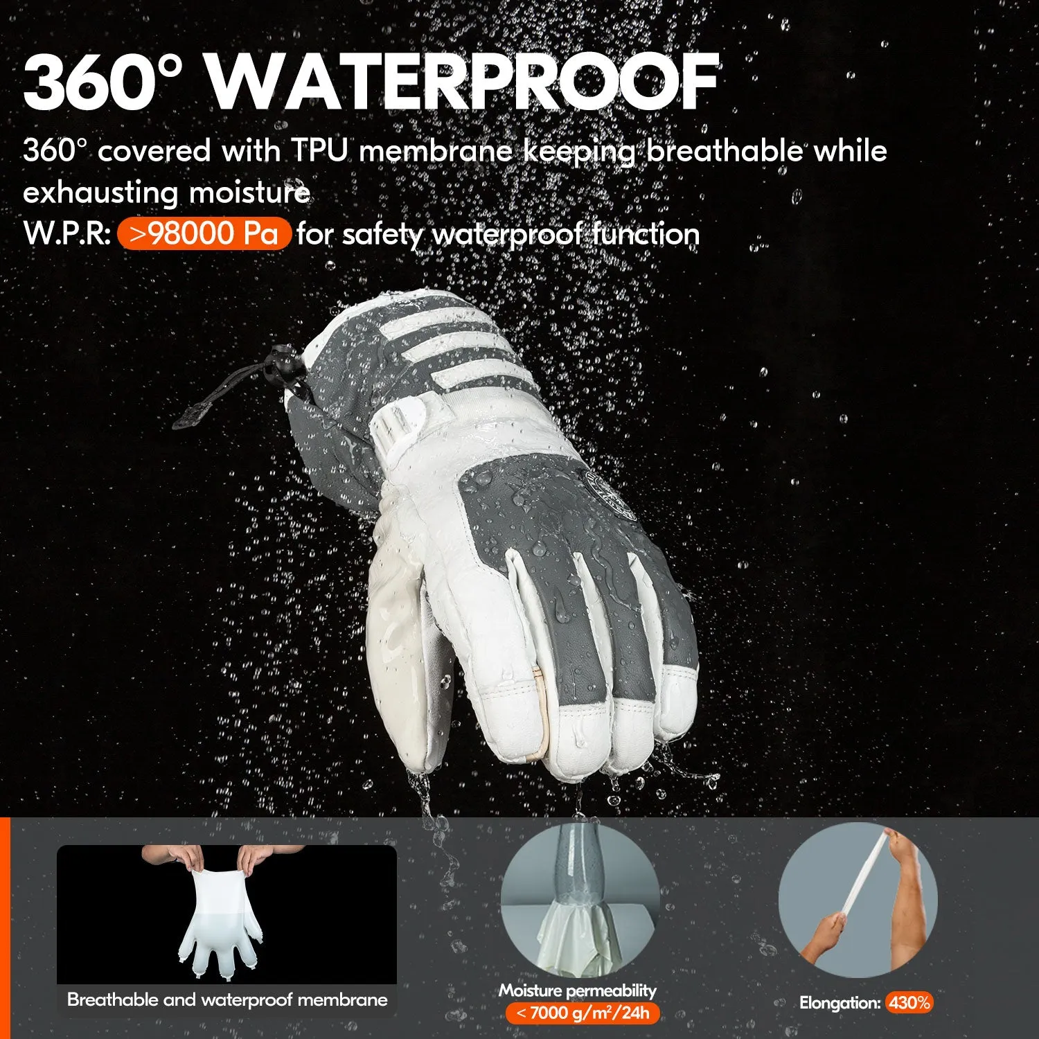 VGO 1 Pair -4℉ 3M G80 Lined Unisex Goatskin Waterproof Ski Gloves (Mens,SF-GA2446FW-M)