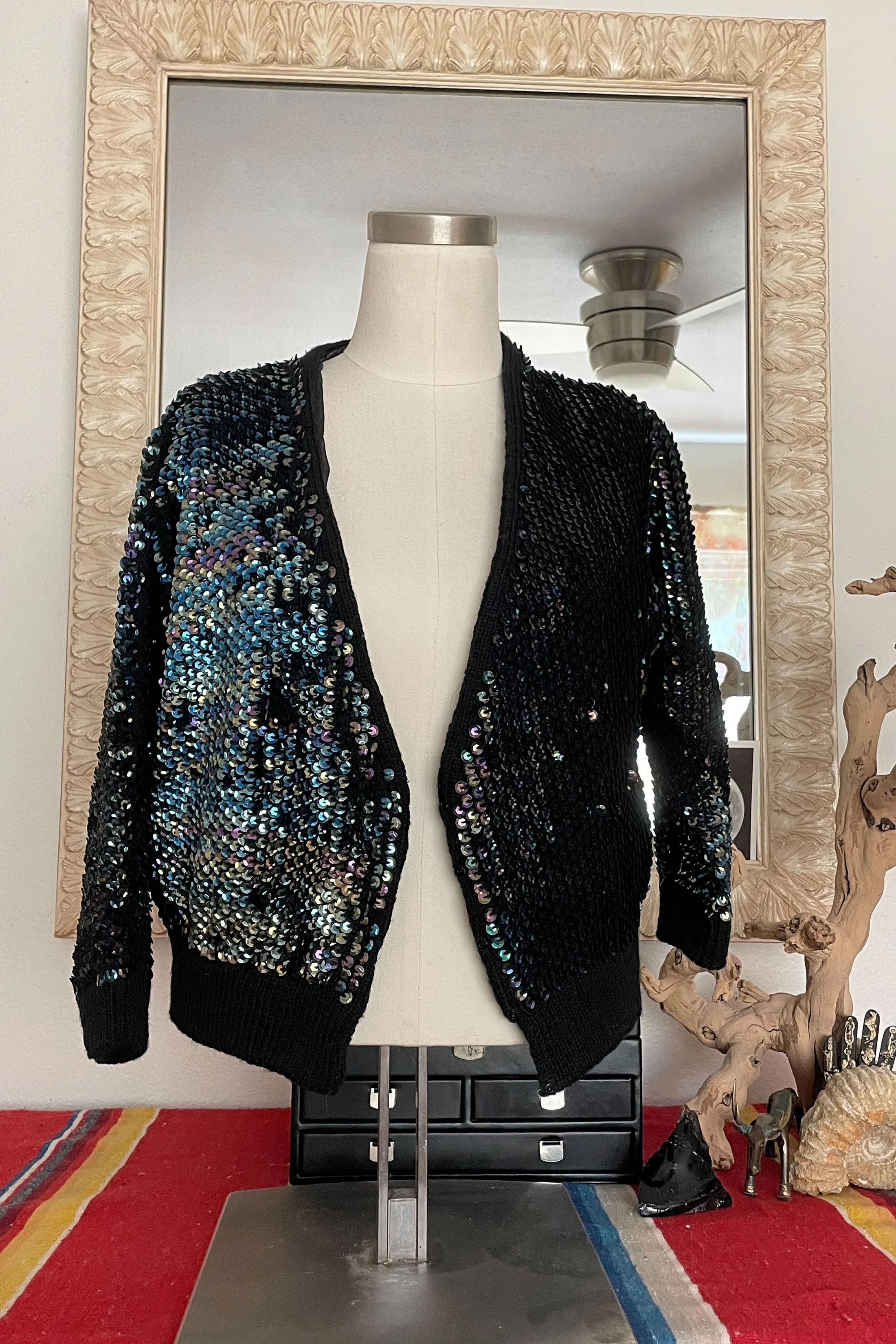 Vintage 50s Peacock Sequin Cardigan Sweater M