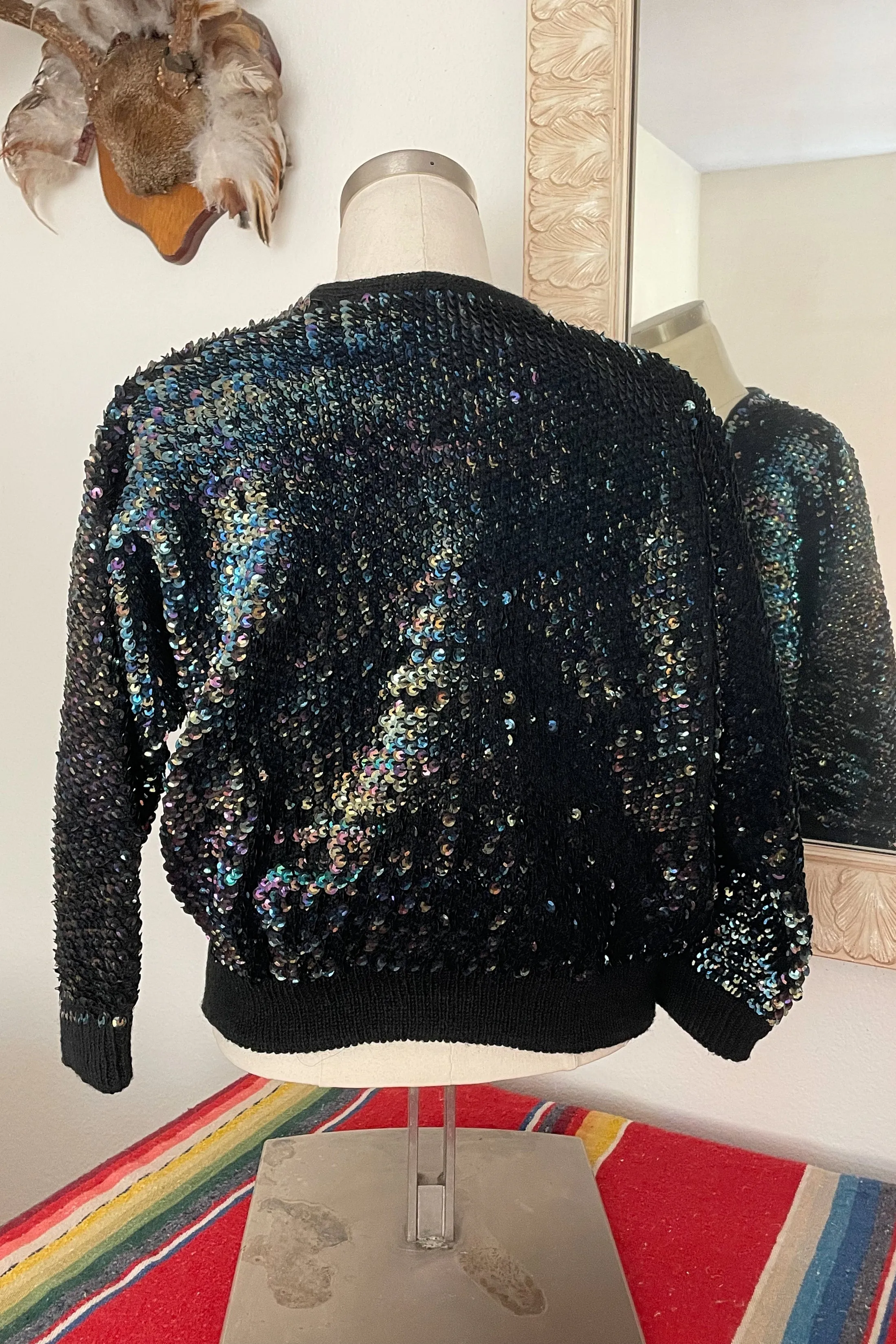 Vintage 50s Peacock Sequin Cardigan Sweater M