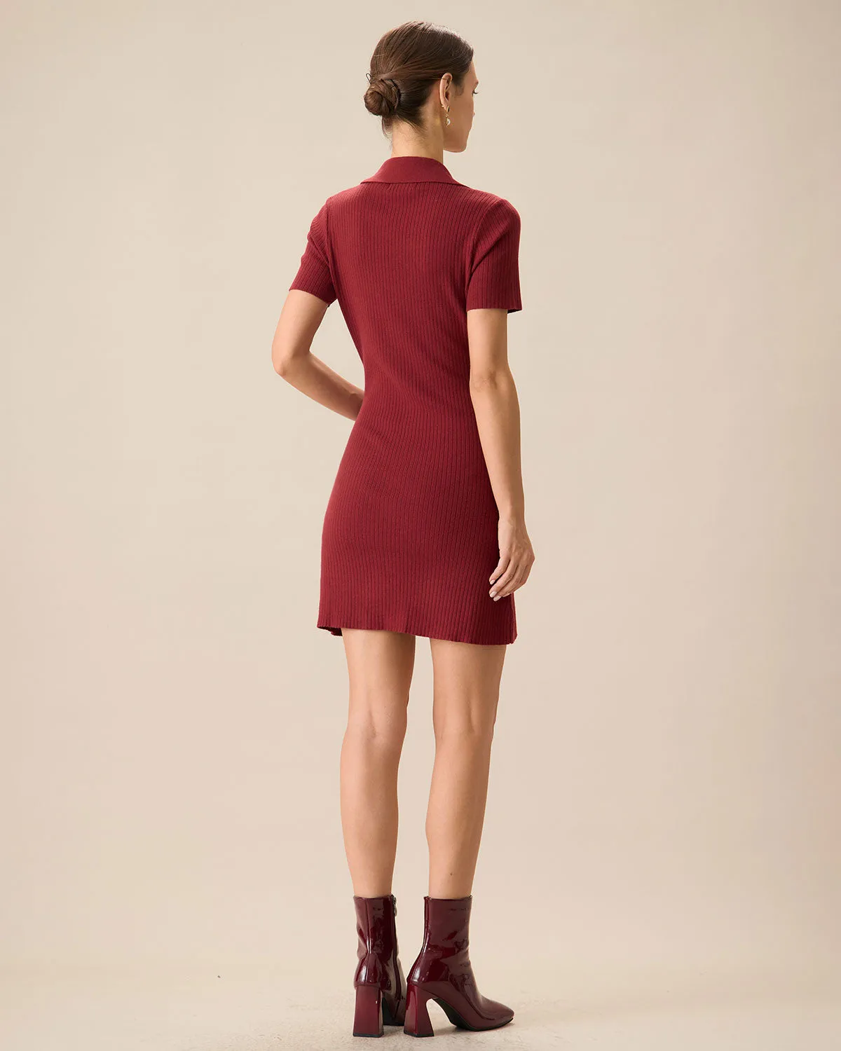 Women's Red V-Neck Bodycon Sweater Dress