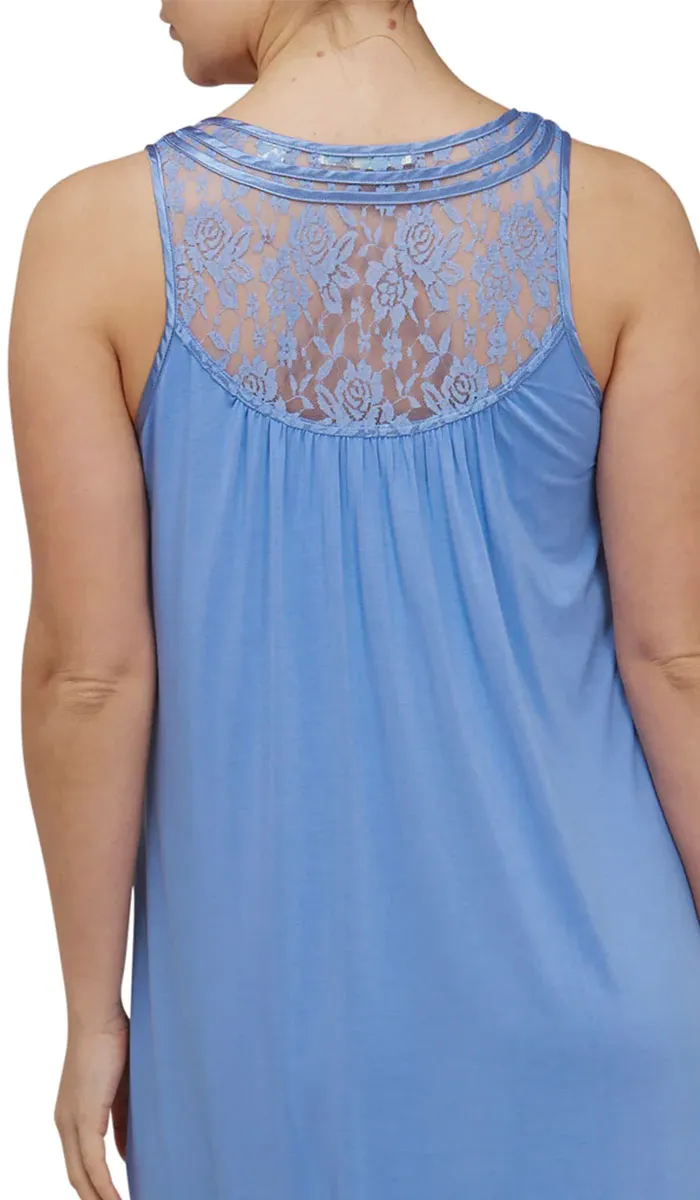 Yuu 100% Viscose Nightgown Sleeveless with Lace in Wisteria Y362